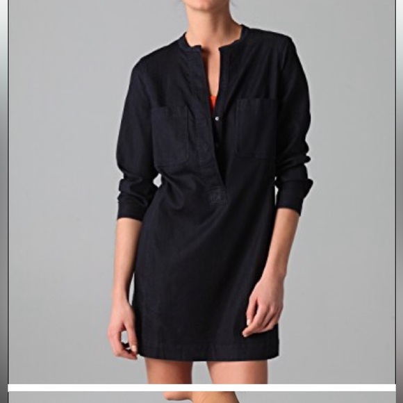 VINCE $320 Cupro Denim Indigo L/S Snap Henley Stretchy Dress split hems 2  XS/S - Picture 3 of 16